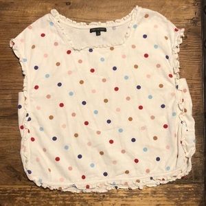 For Cynthia White Linen Ruffle Polka Dot Boxy‎ Tee M23